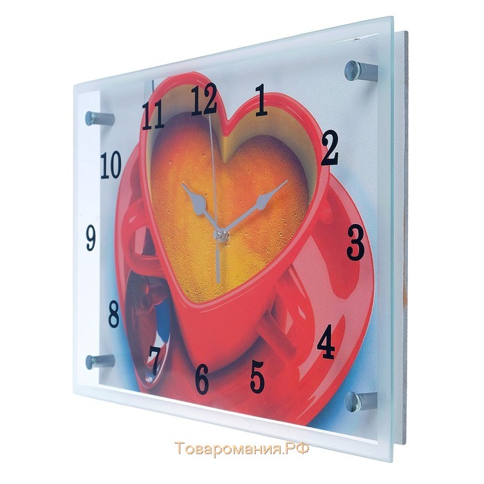 Часы-картина настенные, серия: Кухня, "Чашка кофе сердце", 25х35 см