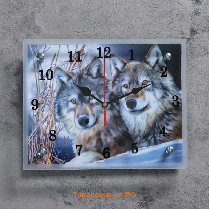 Часы настенные, серия: Животный мир, "Два волка", 20х25  см