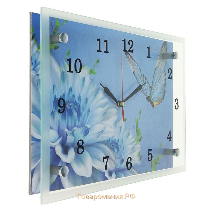 Часы настенные, серия: Цветы, "Бабочка и голубые цветы", 20х30 см