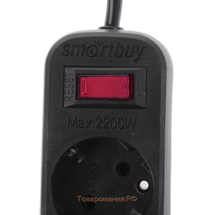 Сетевой фильтр Smartbuy One, 5 розеток, 1.8 м, 10 А, 2200 Вт, с з/к, черный
