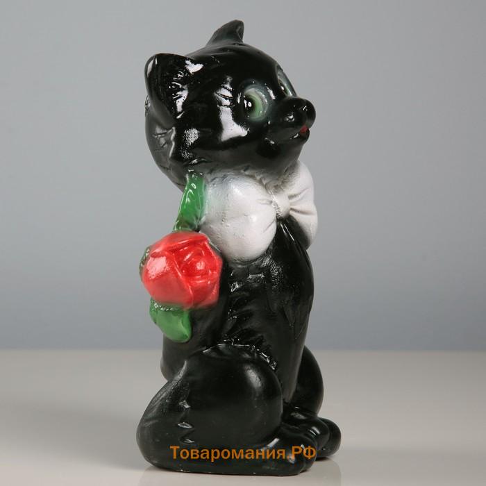 Копилка "Котик малый с розой" чёрный, 20см