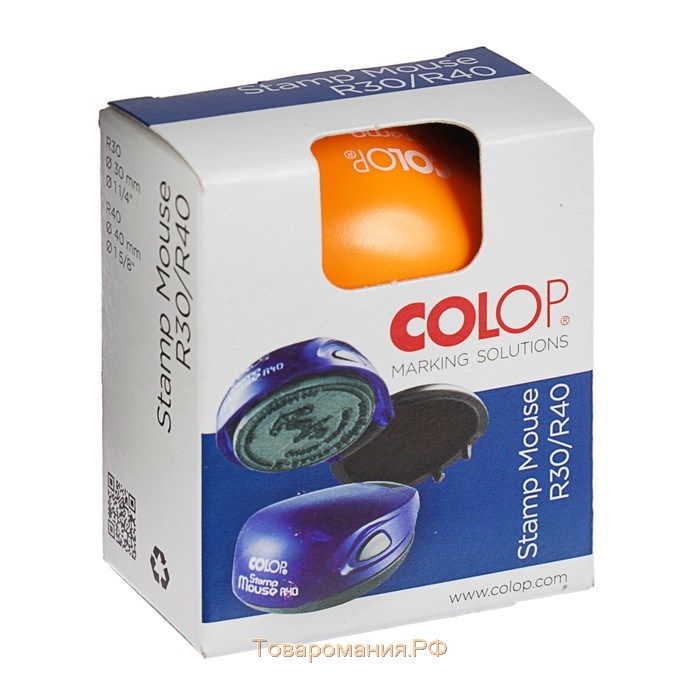 Оснастка для круглой печати карманная COLOP Stamp Mouse R40, диаметр 40 мм, корпус оранжевый