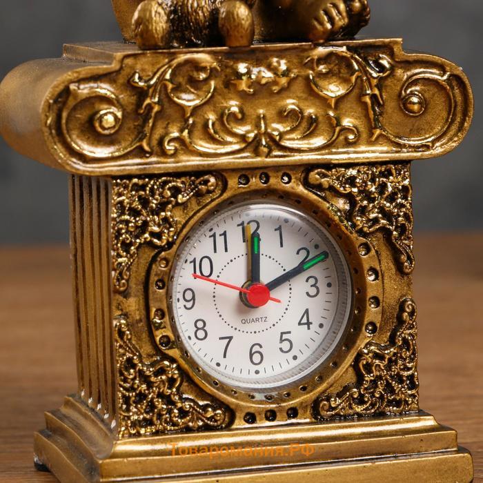 Часы настольные каминные "Ангел с медвежонком", цвет золото, h=25.5 см, микс
