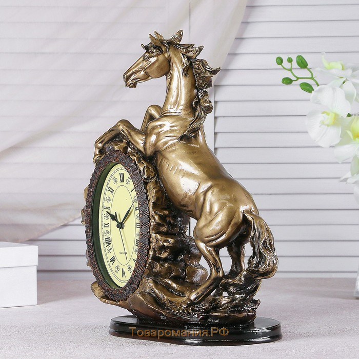 Часы настольные каминные "Лошадь", 40 х 31 х 15 см, золото