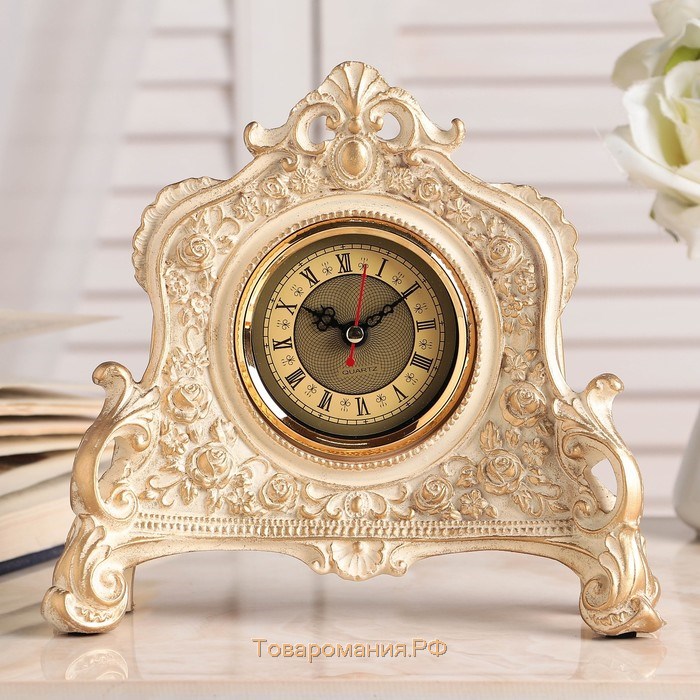 Часы настольные "Каминные", цвет  белый с позолотой, 21х19х6.5 см