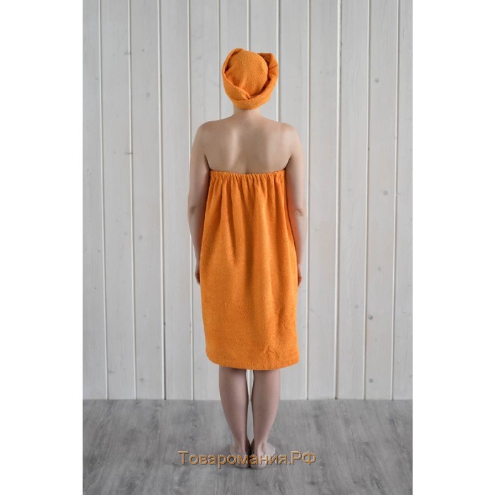 Набор женский для сауны (парео+чалма) с вышивкой, оранжевый