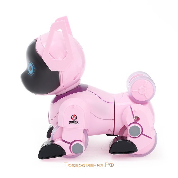 Робот собака «Паппи» , с программированием, на пульте управления, интерактивный: звук, свет, на аккумуляторе, розовый