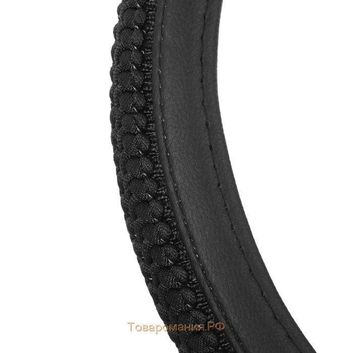 Оплетка на руль TORSO, кожа PU, тканевая вставка с узором, размер 38 см, черный