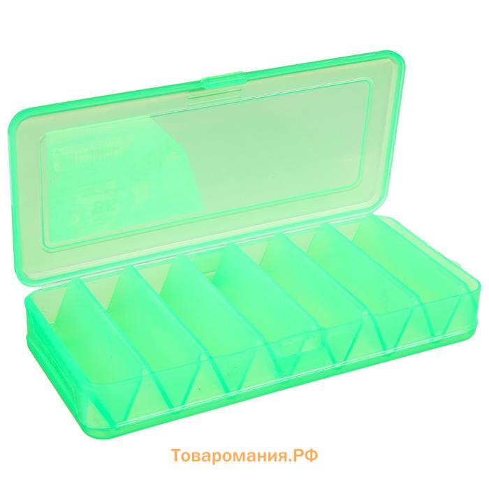 Коробка для воблеров и балансиров ВБ-1, цвет зелёный, 2-сторонняя, 7+7 отделений, 190 × 85 × 35 мм