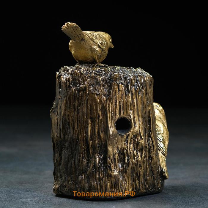 Часы настольные каминные "Две птички", 14 х 9 х 20 см, золото