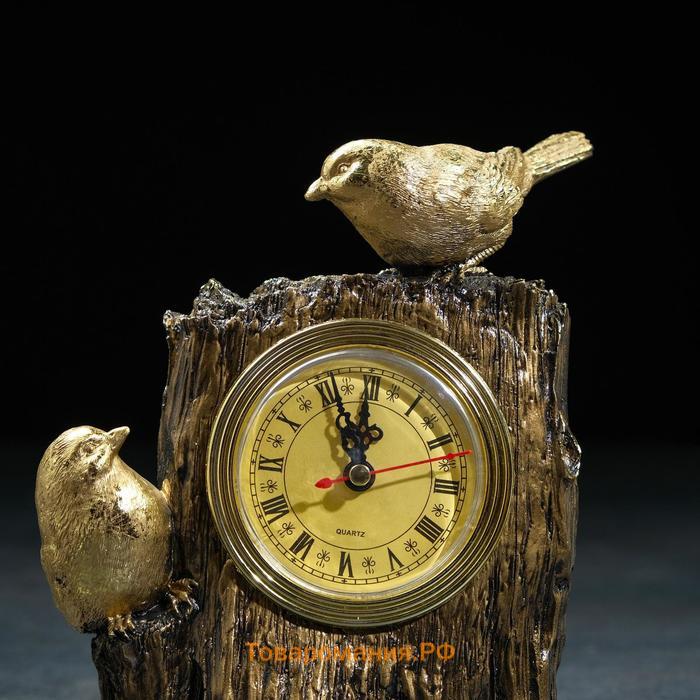 Часы настольные каминные "Две птички", 14 х 9 х 20 см, золото
