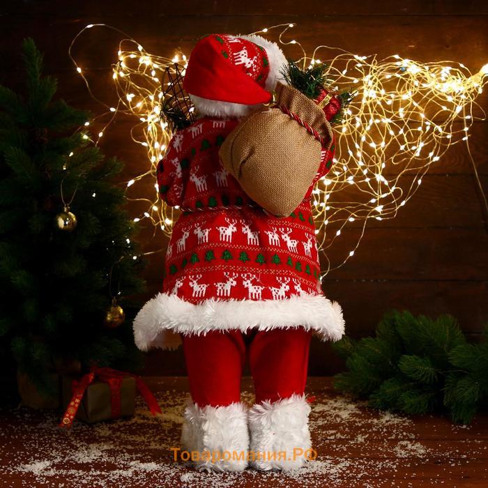 Дед Мороз "В красной шубке с оленями, с веточками" 60 см