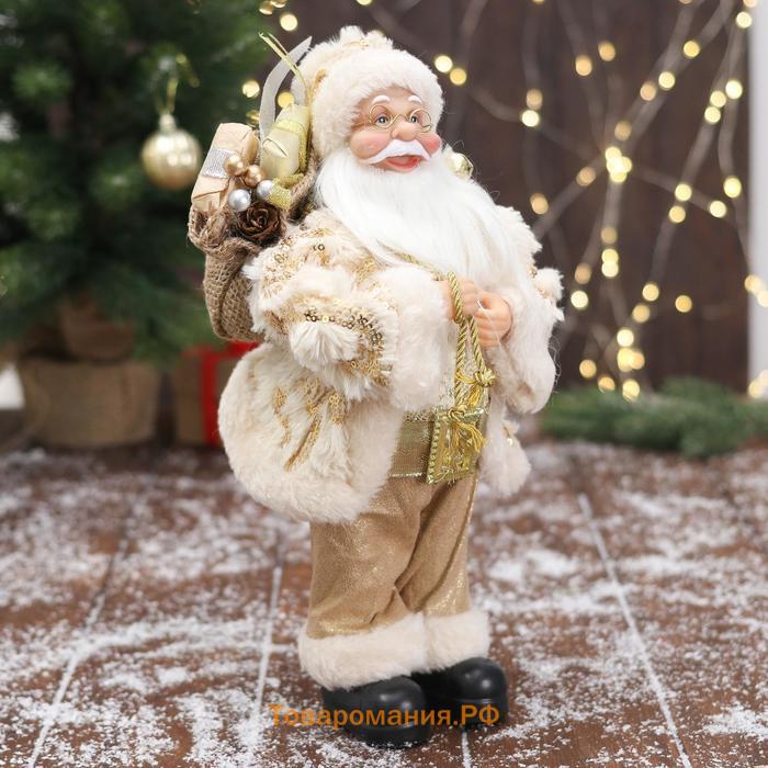 Дед Мороз "В бело-золотистом костюме блеск, с подарками" 30х15 см