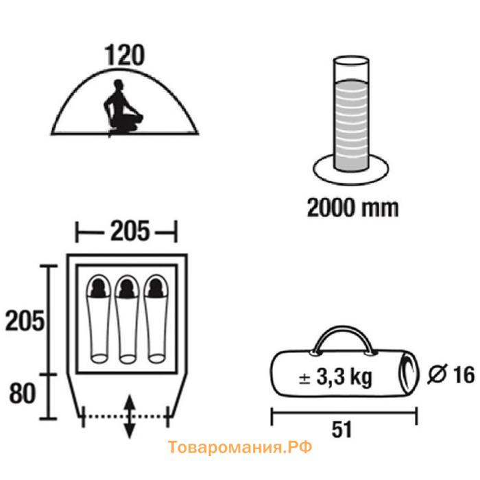 Палатка Nida 3, р. 285 х 205 х 120 см, 3-местная