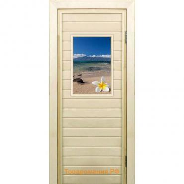 Дверь для бани со стеклом (40*60), "Пляж", 170×70см, коробка из осины