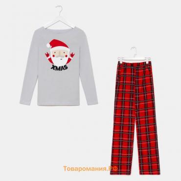 Пижама новогодняя мужская KAFTAN "Santa", цвет красный/серый, размер 50