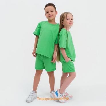 Комплект детский (футболка, шорты) KAFTAN "Basic line" размер 30 (98-104), цвет зелёный