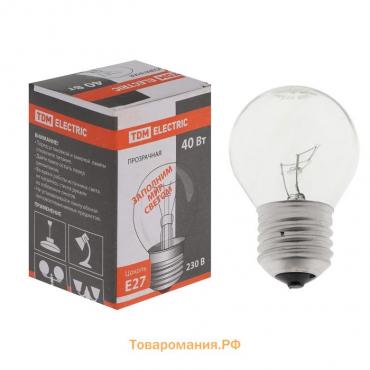 Лампа накаливания TDM "Шар прозрачный", 40 Вт, Е27